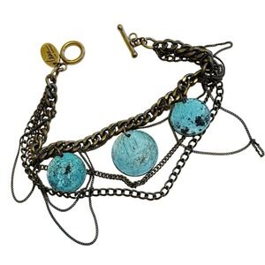 Anthropology Lena Bernard Bracelet Designer Multi Chain mod Charm Patina BOHO 8"
